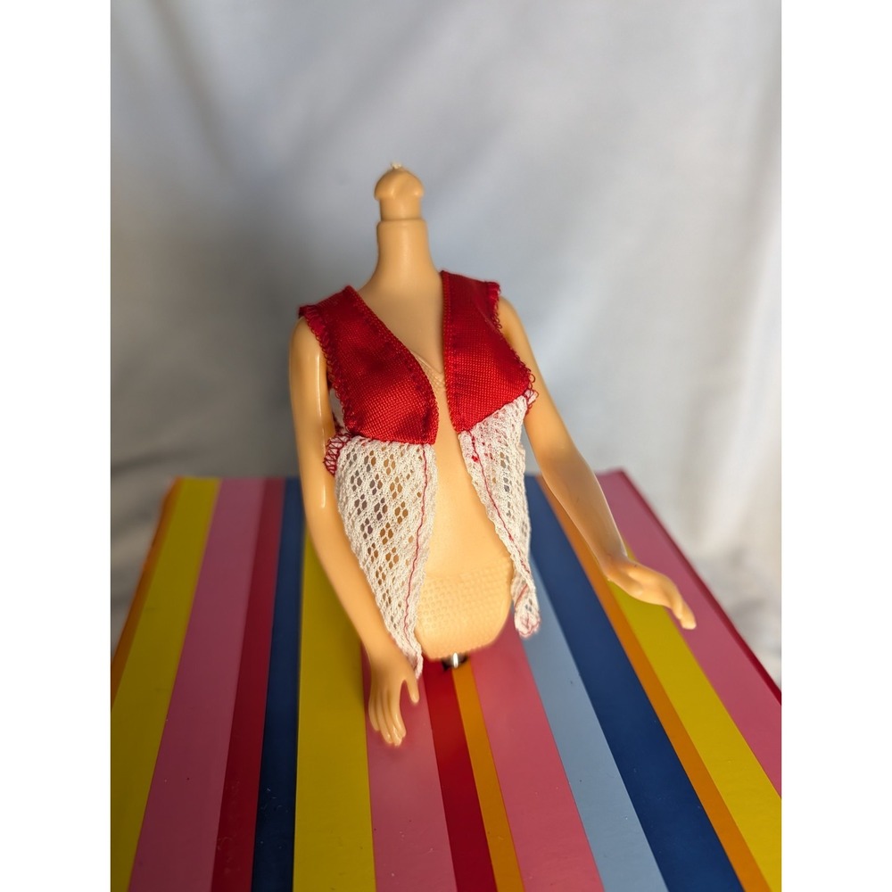 Vintage Barbie 1970s Red Halter Top White Lace Vest Best Buy Fashion 1:6